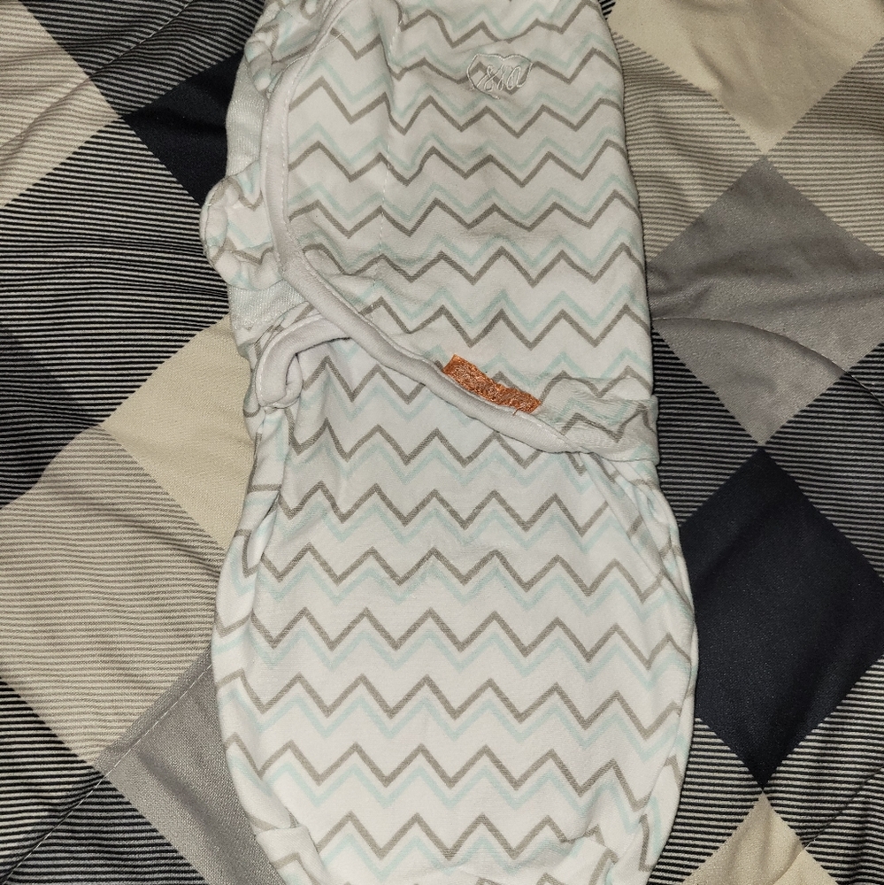 SwaddleMe teal, gray and white newborn swaddler